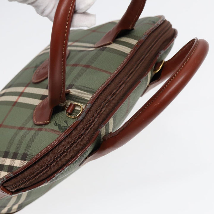 BurberrySs Nova Check Hand Bag PVC 2way Green Gold Auth 87235