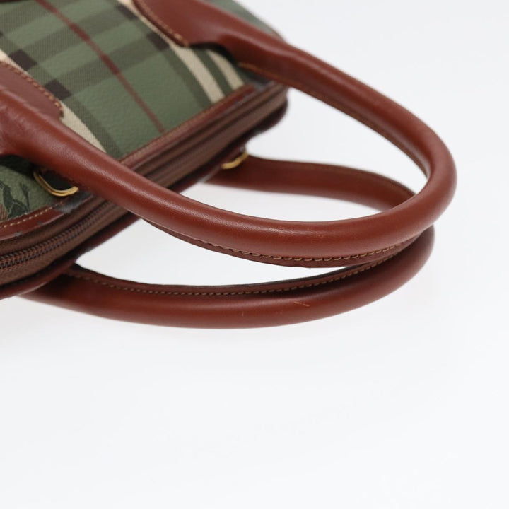 BurberrySs Nova Check Hand Bag PVC 2way Green Gold Auth 87235