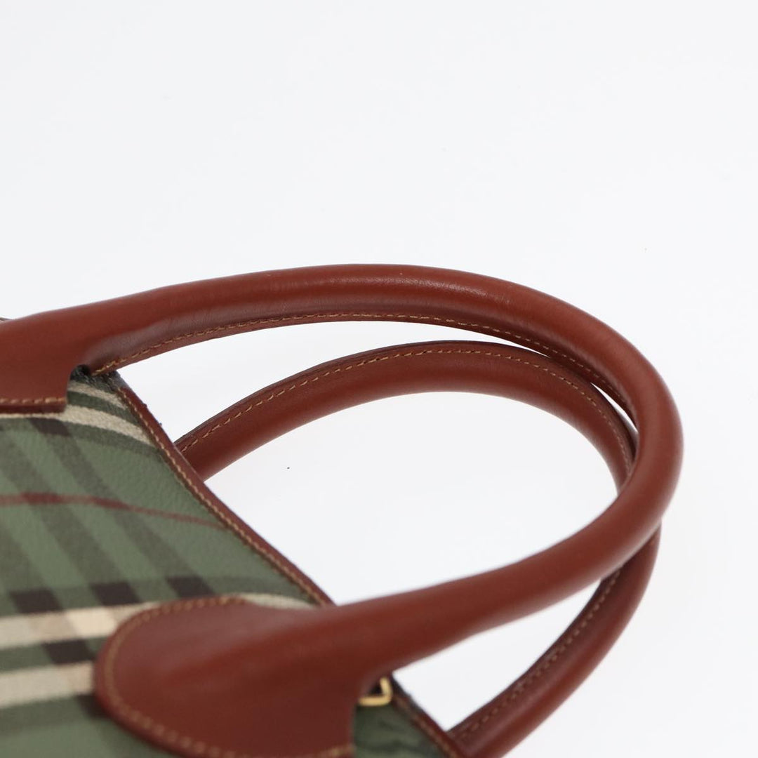 BurberrySs Nova Check Hand Bag PVC 2way Green Gold Auth 87235