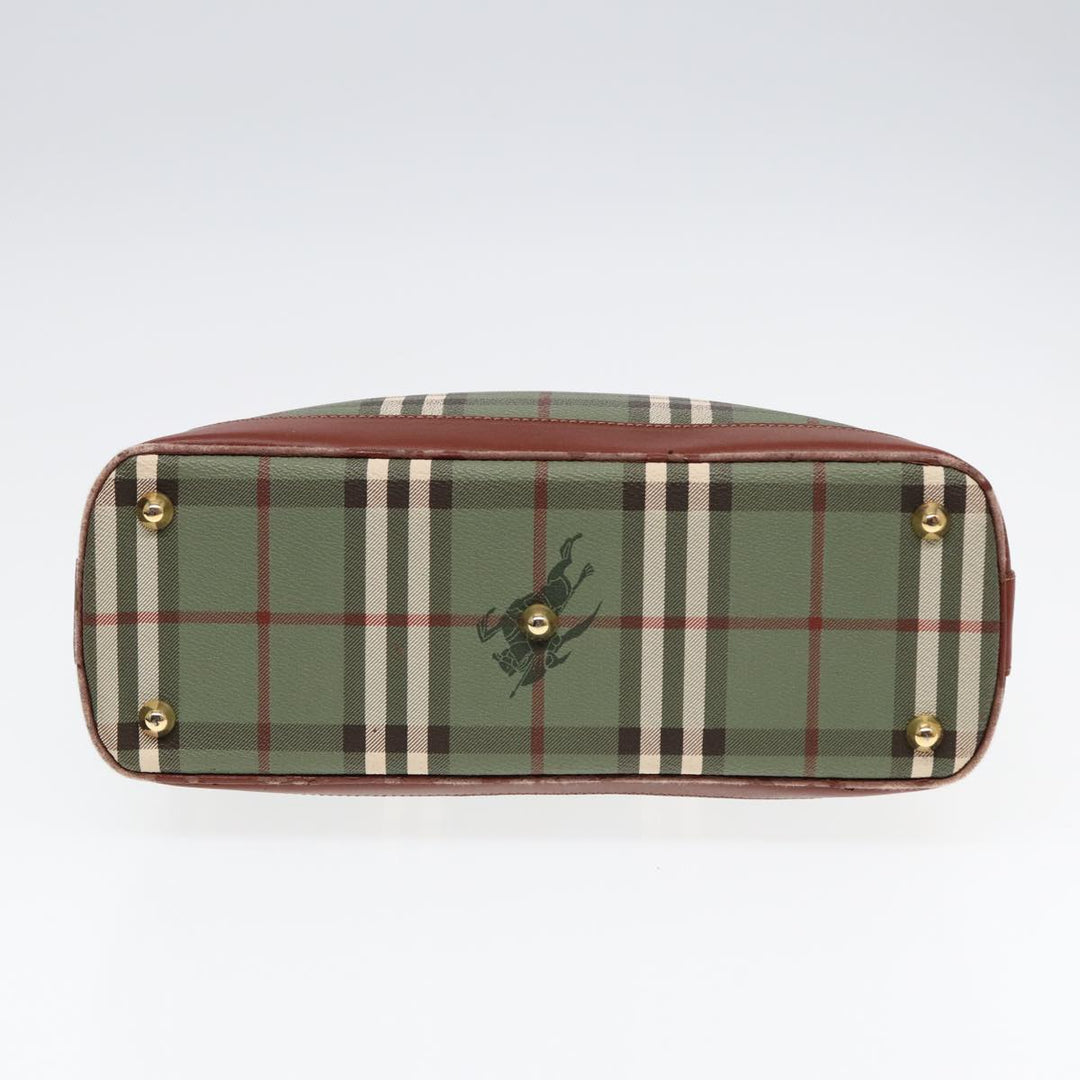 BurberrySs Nova Check Hand Bag PVC 2way Green Gold Auth 87235
