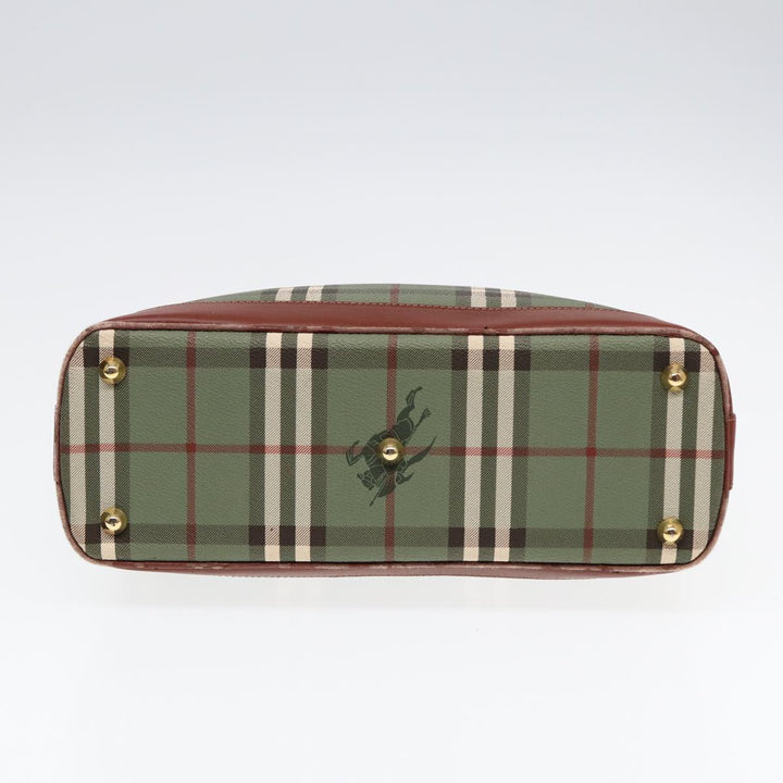 BurberrySs Nova Check Hand Bag PVC 2way Green Gold Auth 87235