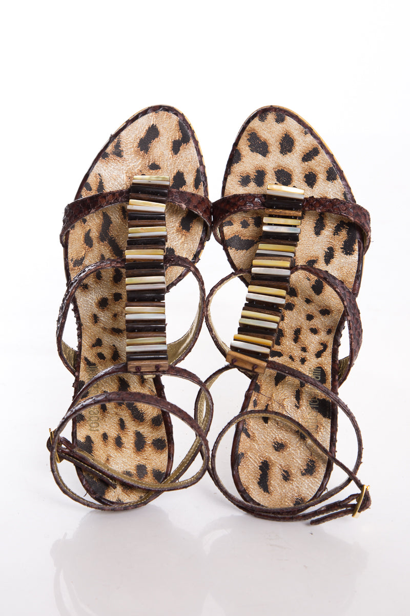 Roberto Cavalli Brown Python Sandals SZ 36