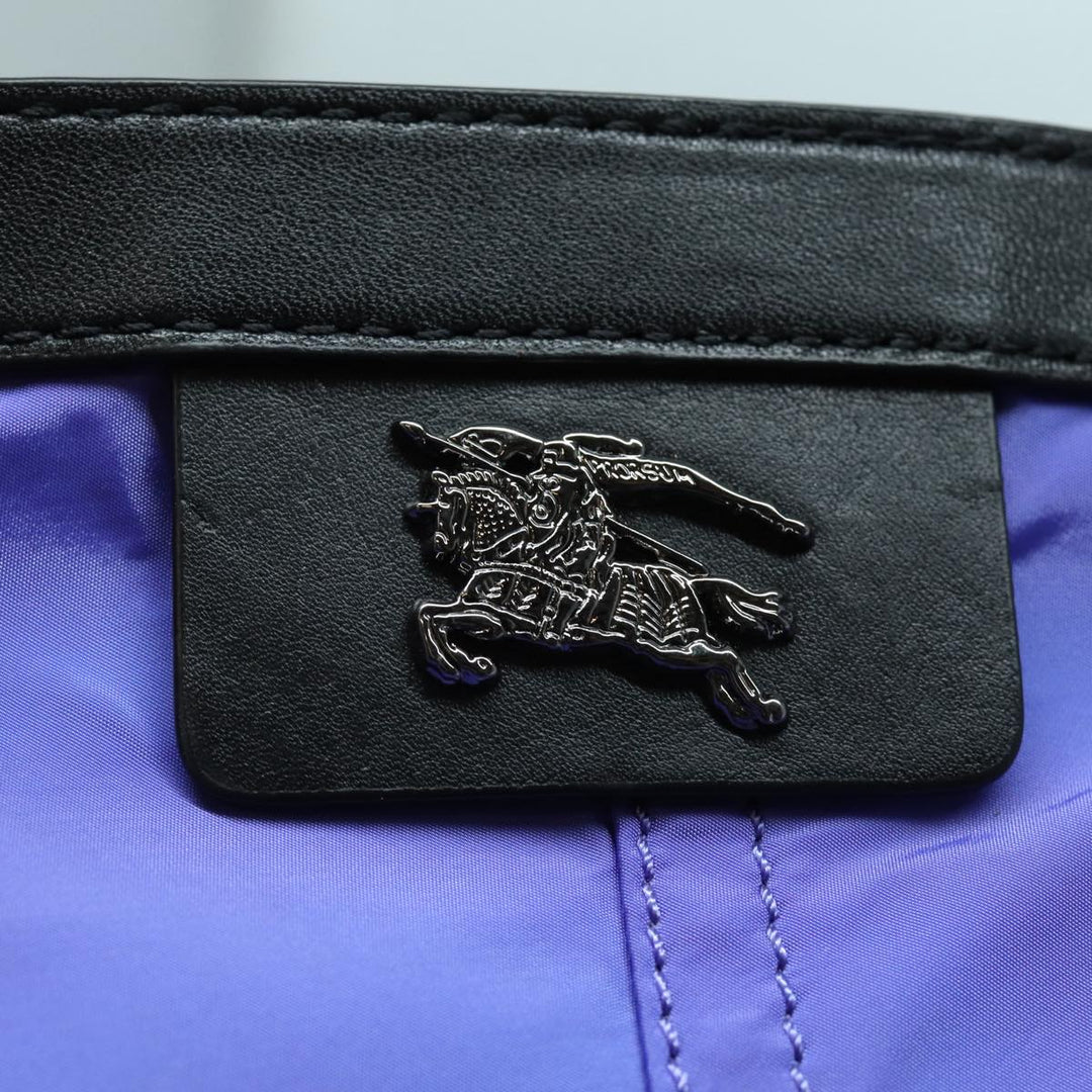 Burberry Tote Bag Nylon Leather Purple Black Silver Auth 87283