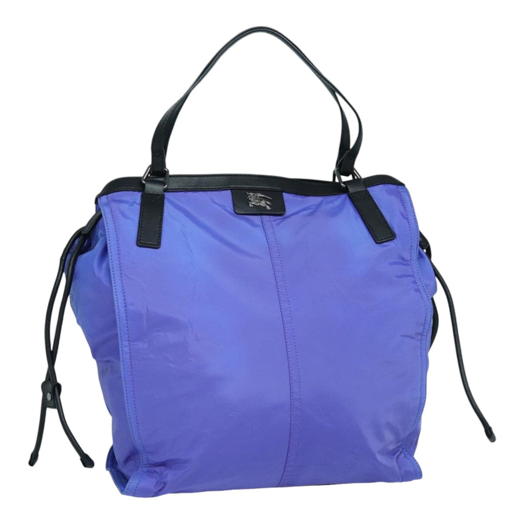 Burberry Tote Bag Nylon Leather Purple Black Silver Auth 87283