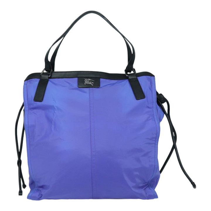 Burberry Tote Bag Nylon Leather Purple Black Silver Auth 87283