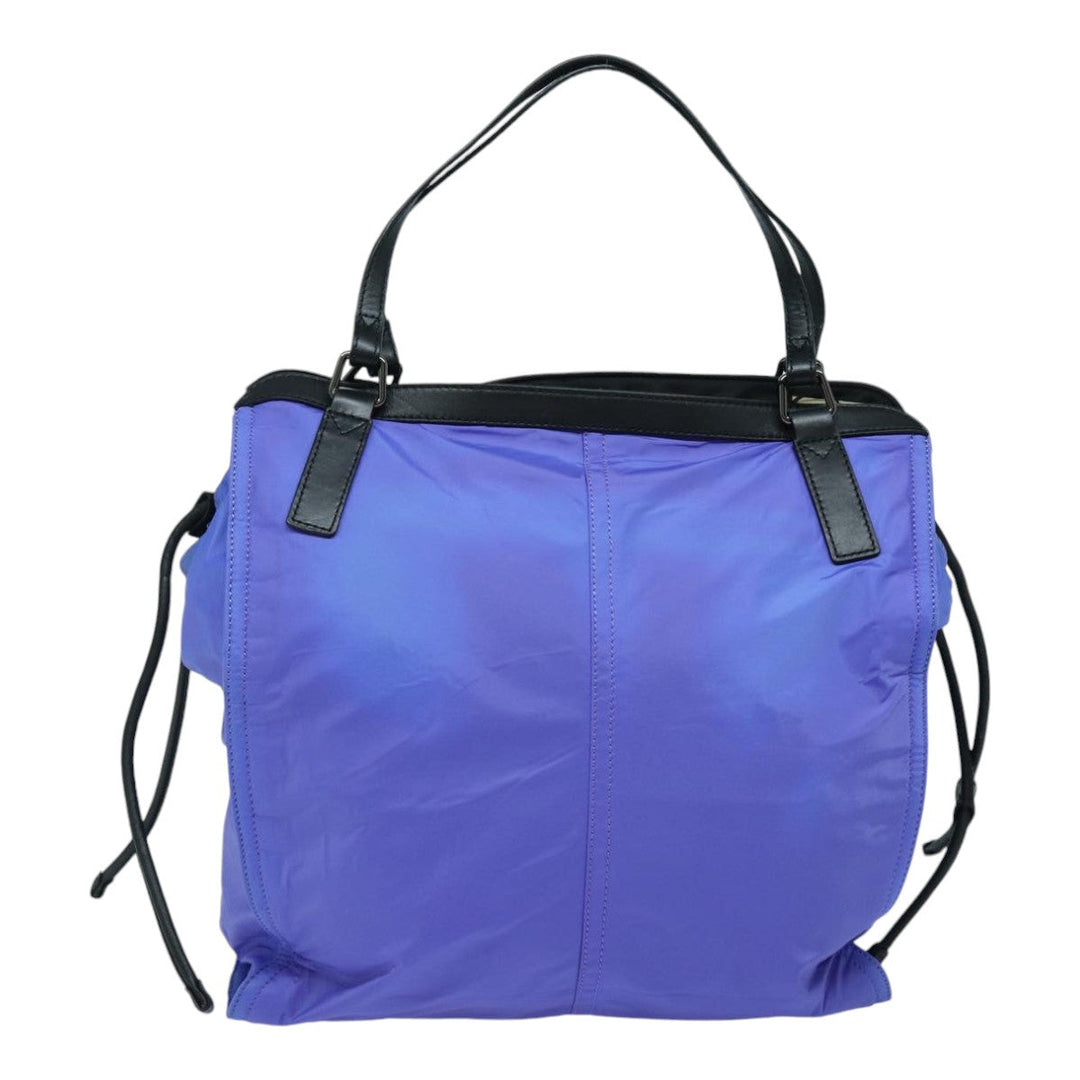 Burberry Tote Bag Nylon Leather Purple Black Silver Auth 87283