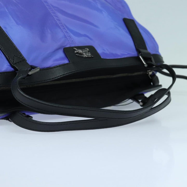 Burberry Tote Bag Nylon Leather Purple Black Silver Auth 87283