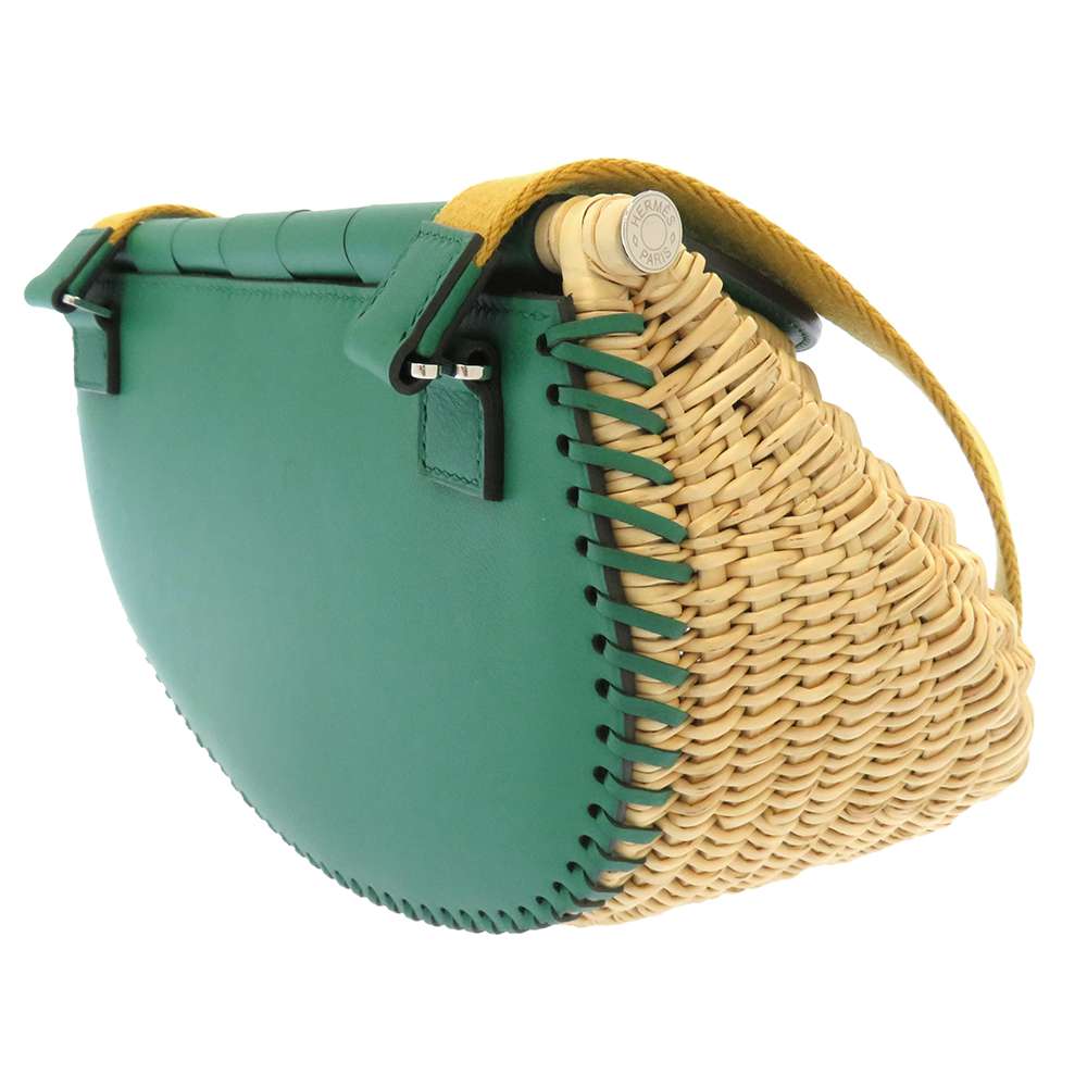 Hermes fishing basket VertVeron/Natural Swift Leather Straw