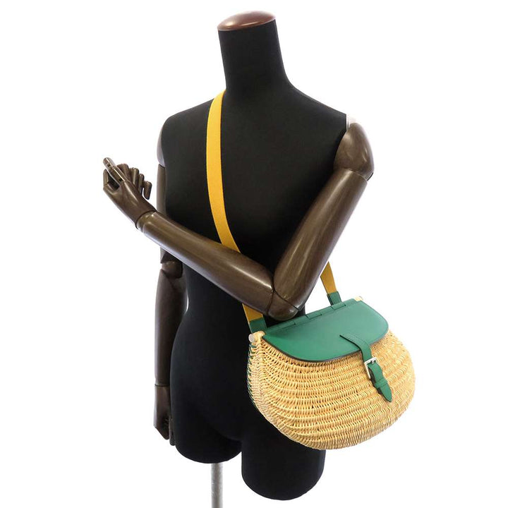 Hermes fishing basket VertVeron/Natural Swift Leather Straw