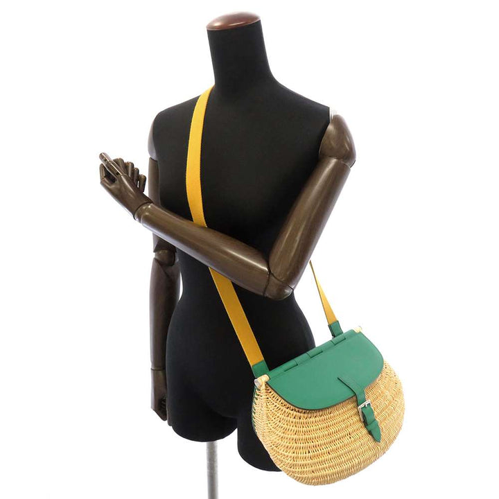 Hermes fishing basket VertVeron/Natural Swift Leather Straw