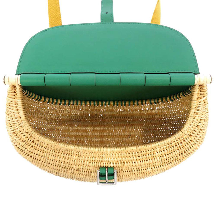 Hermes fishing basket VertVeron/Natural Swift Leather Straw