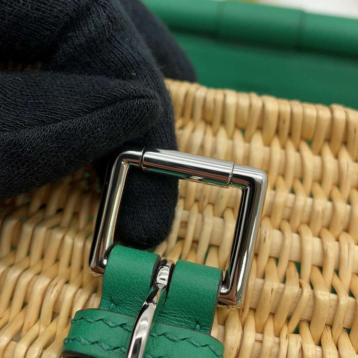 Hermes fishing basket VertVeron/Natural Swift Leather Straw