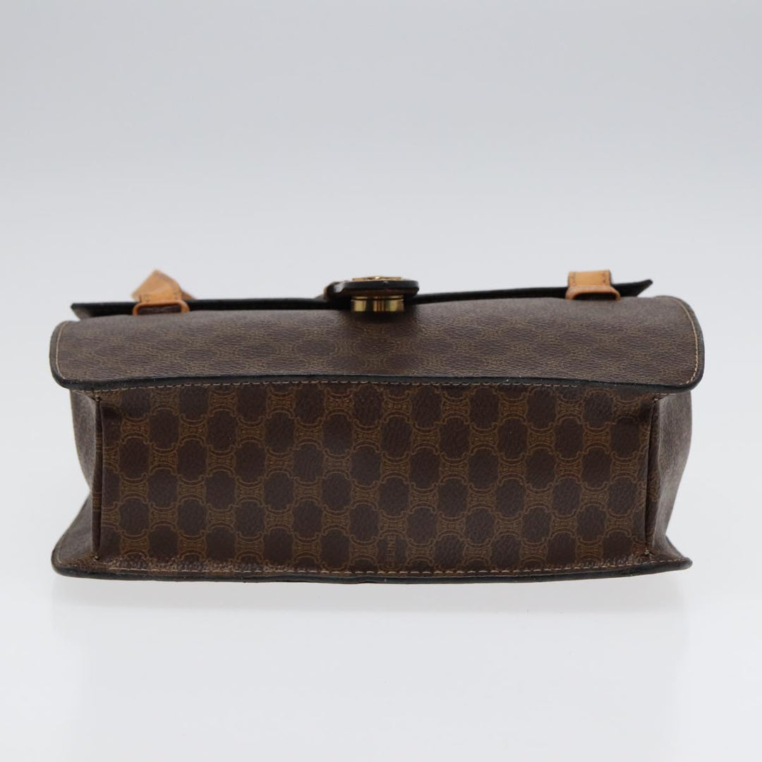 Celine Macadam Canvas Hand Bag PVC Leather Brown Gold Auth 87429