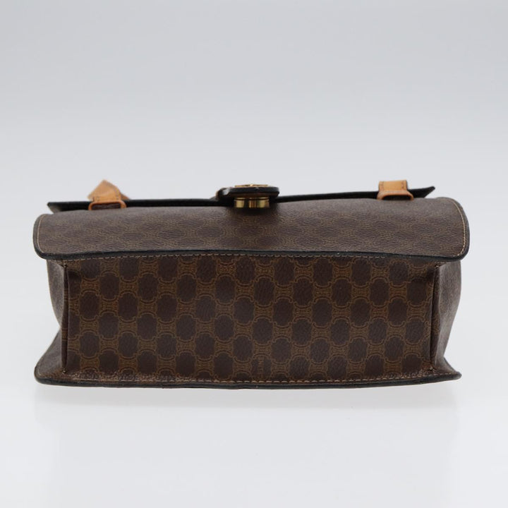 Celine Macadam Canvas Hand Bag PVC Leather Brown Gold Auth 87429