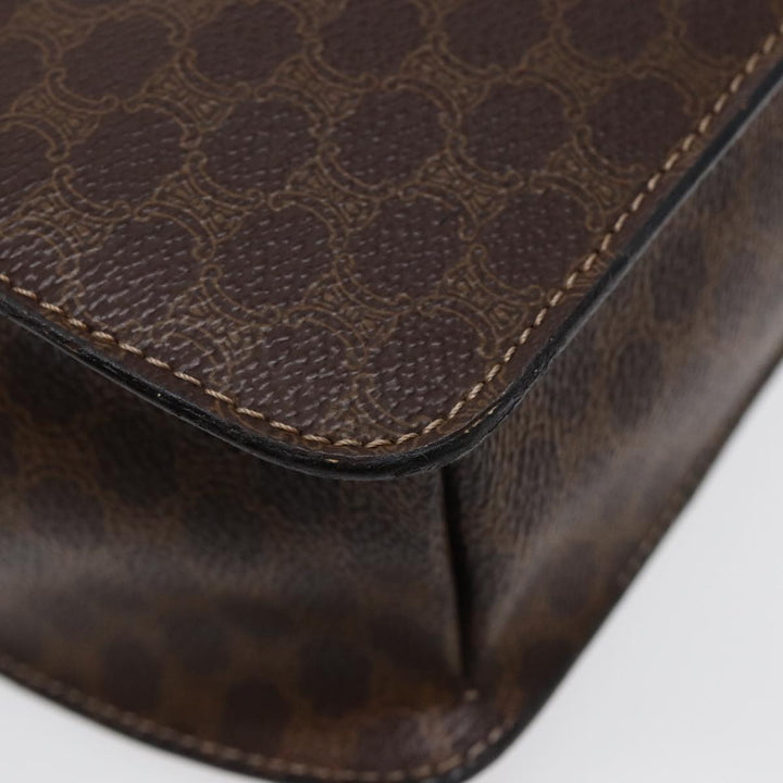 Celine Macadam Canvas Hand Bag PVC Leather Brown Gold Auth 87429