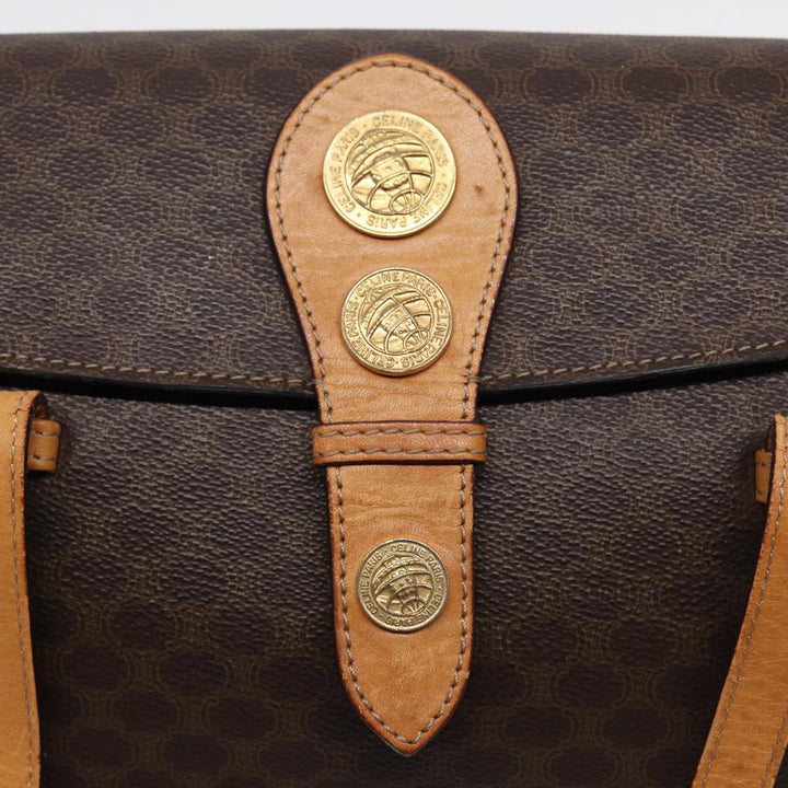 Celine Macadam Canvas Hand Bag PVC Leather Brown Gold Auth 87429