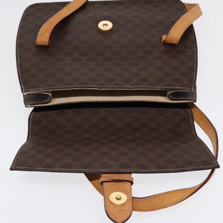 Celine Macadam Canvas Hand Bag PVC Leather Brown Gold Auth 87429
