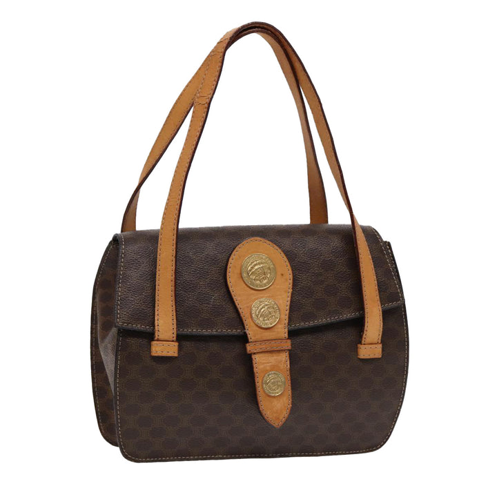 Celine Macadam Canvas Hand Bag PVC Leather Brown Gold Auth 87429