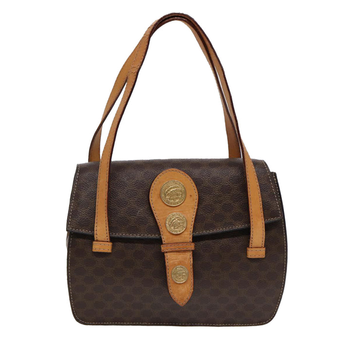 Celine Macadam Canvas Hand Bag PVC Leather Brown Gold Auth 87429