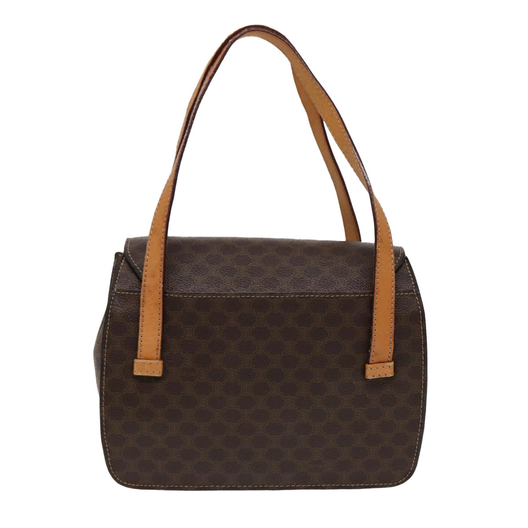Celine Macadam Canvas Hand Bag PVC Leather Brown Gold Auth 87429