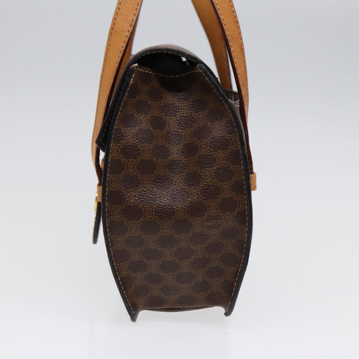 Celine Macadam Canvas Hand Bag PVC Leather Brown Gold Auth 87429