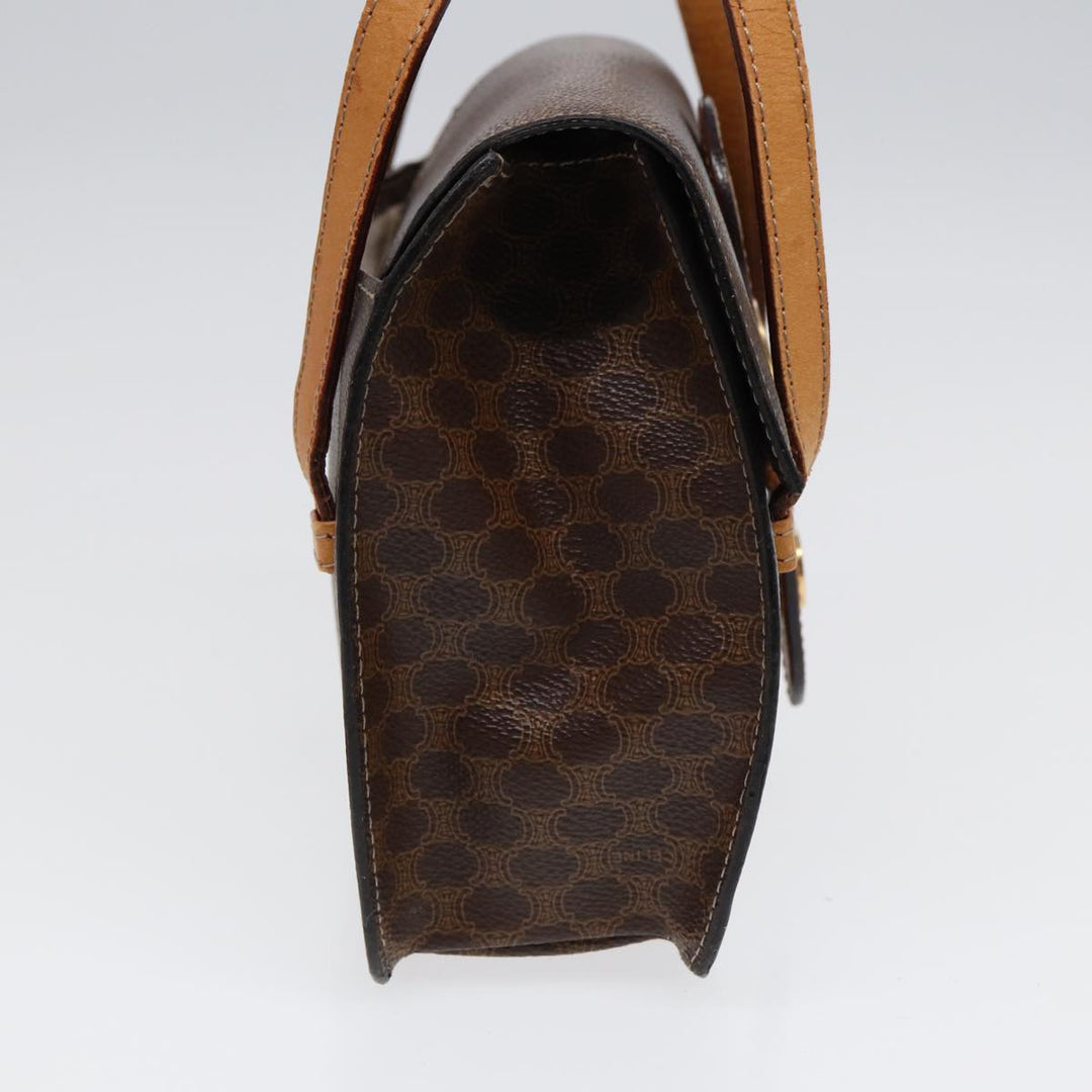 Celine Macadam Canvas Hand Bag PVC Leather Brown Gold Auth 87429