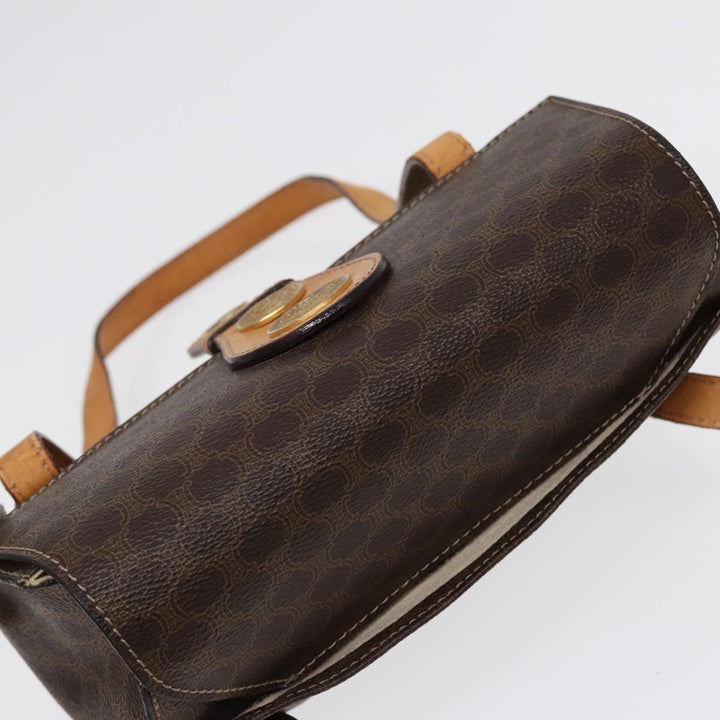 Celine Macadam Canvas Hand Bag PVC Leather Brown Gold Auth 87429
