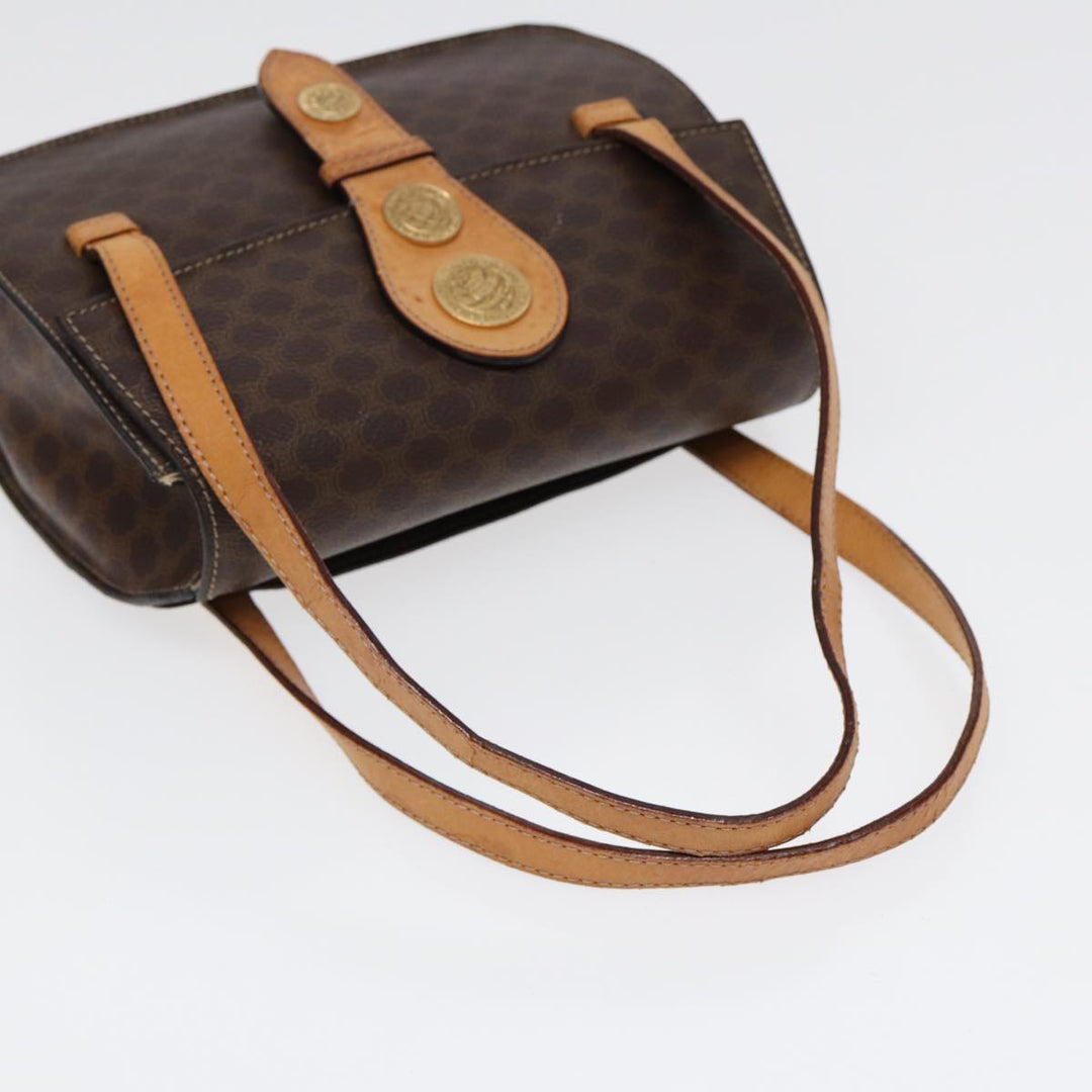 Celine Macadam Canvas Hand Bag PVC Leather Brown Gold Auth 87429