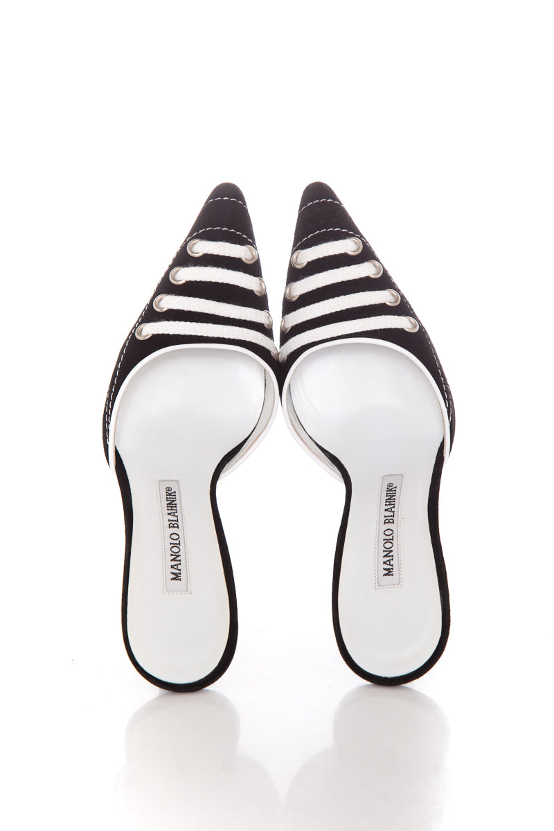Manolo Blahnik Black & White Mules SZ 35.5