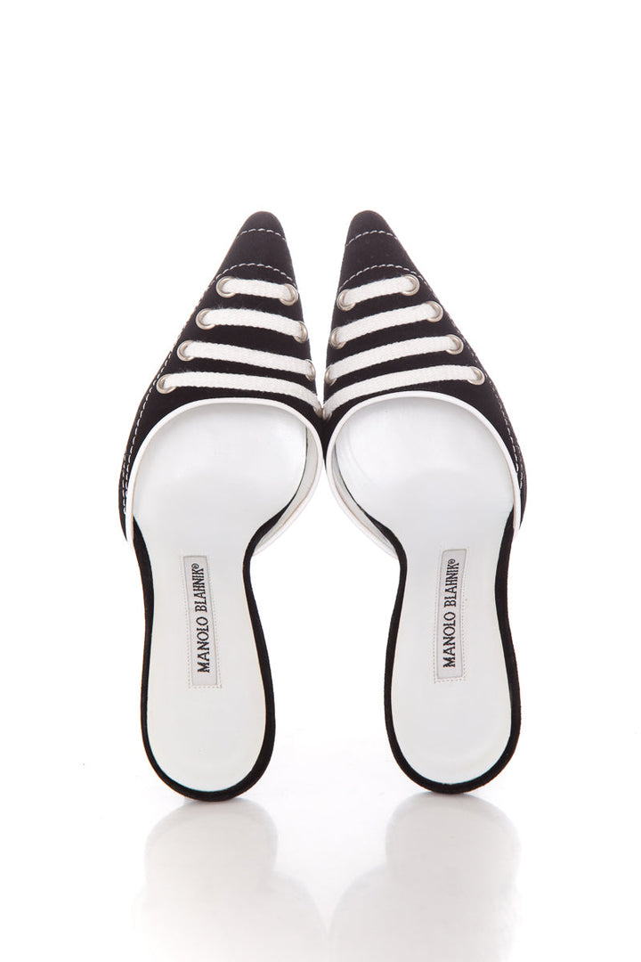 Manolo Blahnik Black & White Mules SZ 35.5