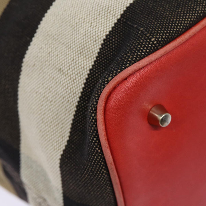 Burberry Nova Check Shoulder Bag Canvas Beige Red Silver Auth 87631