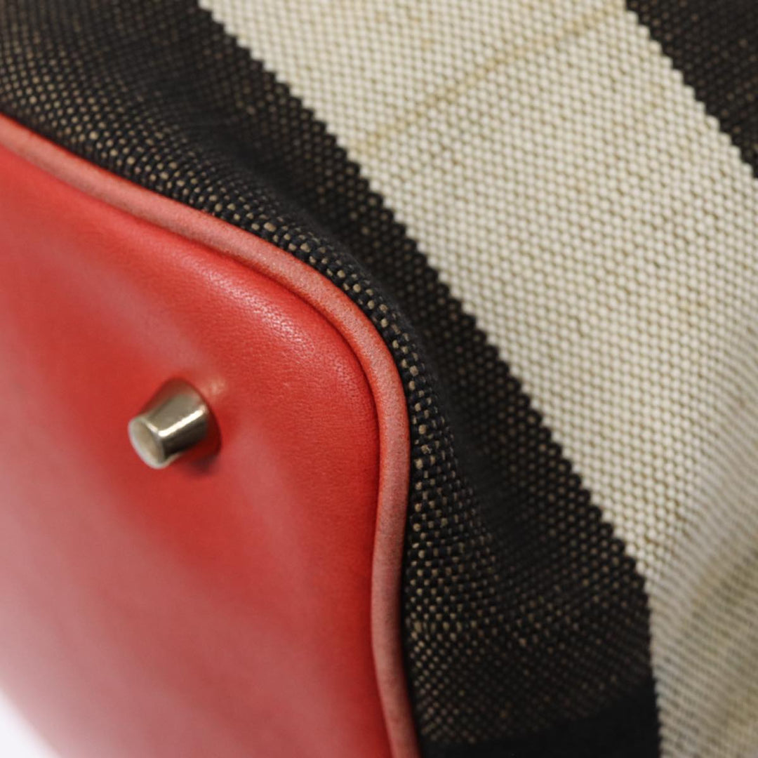 Burberry Nova Check Shoulder Bag Canvas Beige Red Silver Auth 87631