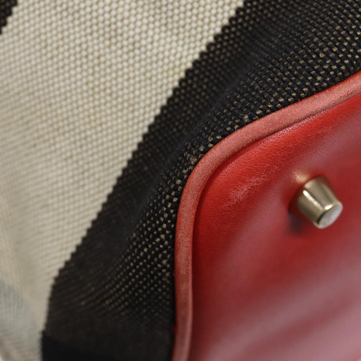 Burberry Nova Check Shoulder Bag Canvas Beige Red Silver Auth 87631