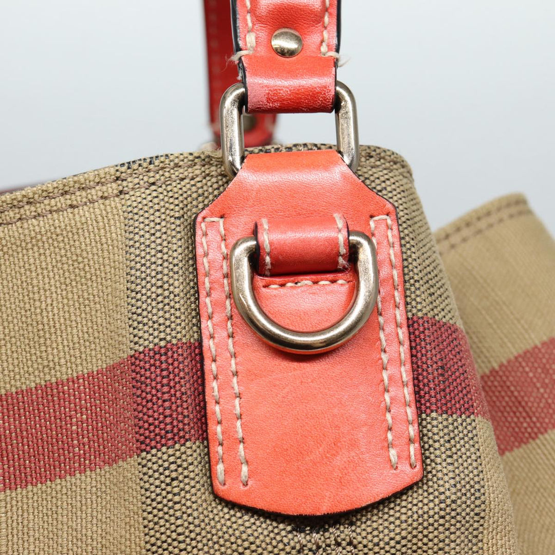 Burberry Nova Check Shoulder Bag Canvas Beige Red Silver Auth 87631