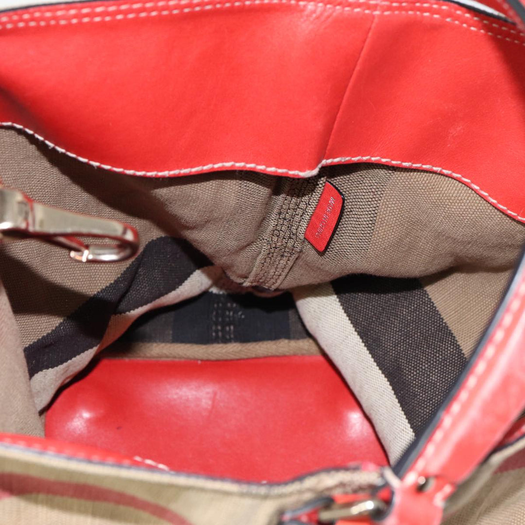 Burberry Nova Check Shoulder Bag Canvas Beige Red Silver Auth 87631