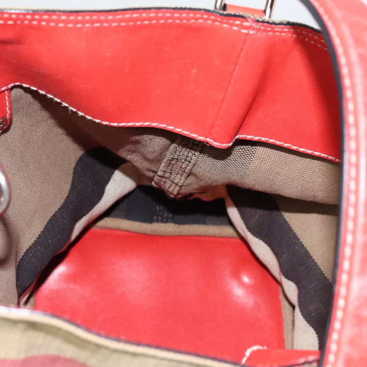 Burberry Nova Check Shoulder Bag Canvas Beige Red Silver Auth 87631