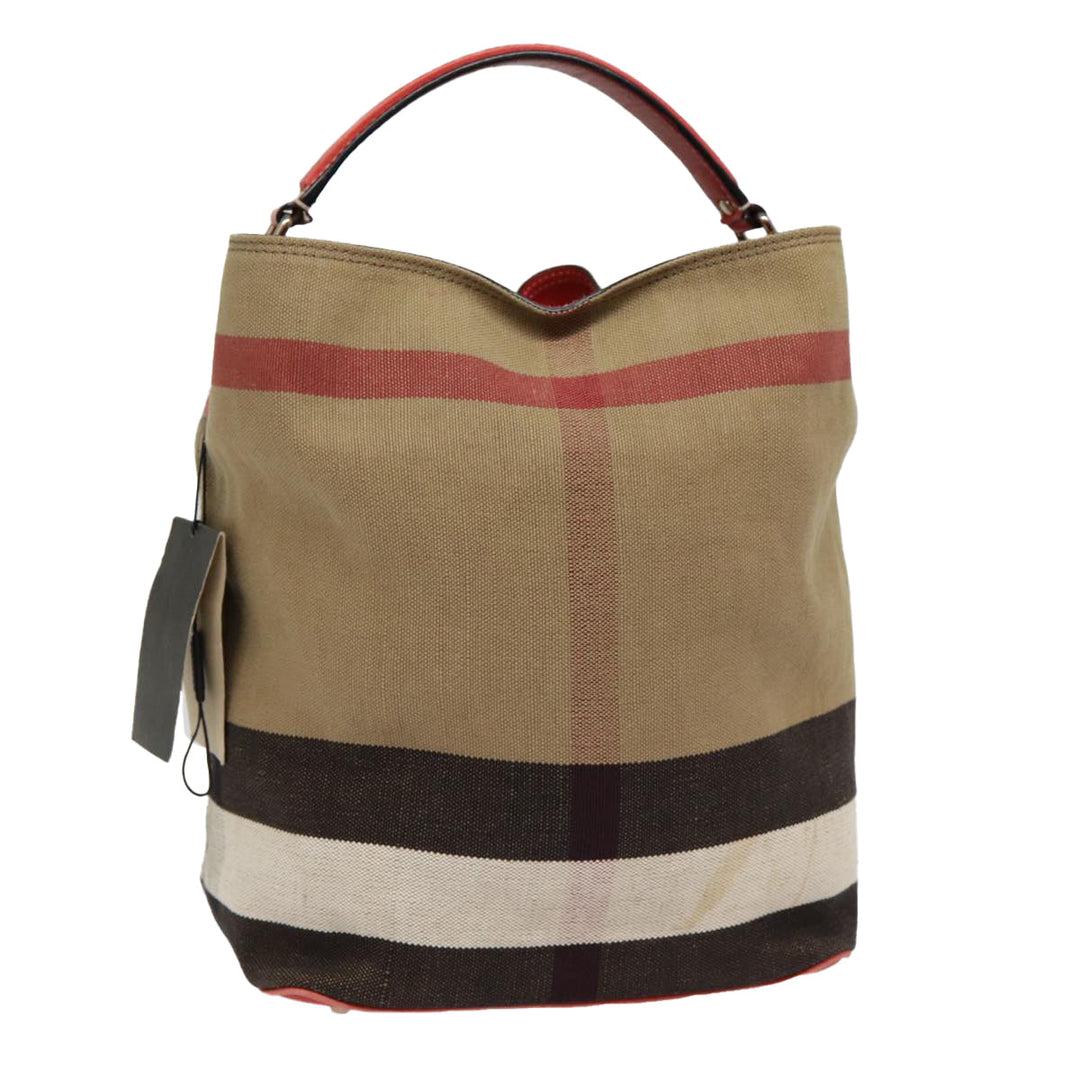 Burberry Nova Check Shoulder Bag Canvas Beige Red Silver Auth 87631