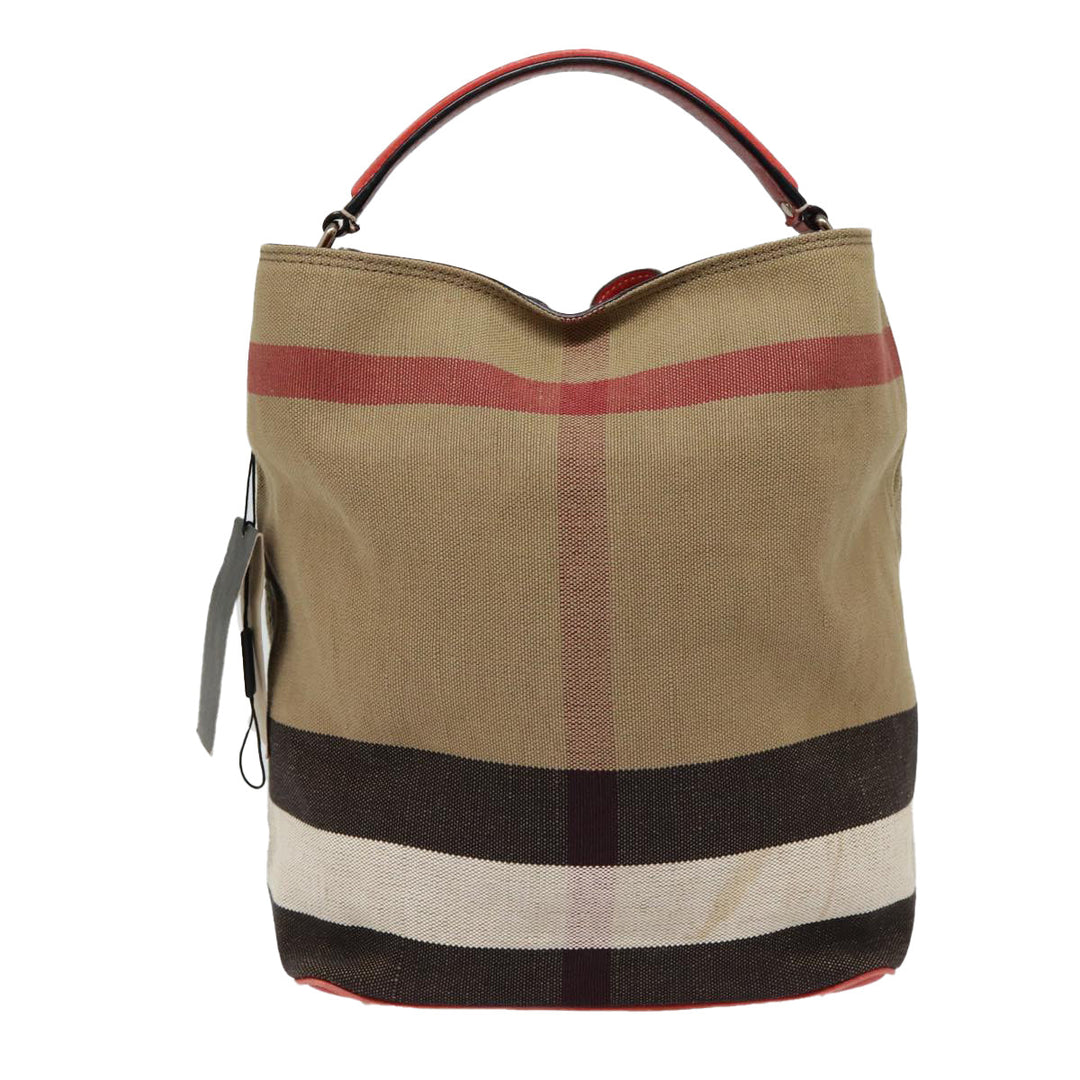 Burberry Nova Check Shoulder Bag Canvas Beige Red Silver Auth 87631