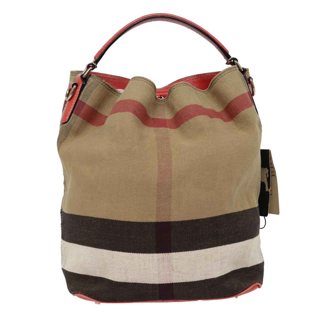 Burberry Nova Check Shoulder Bag Canvas Beige Red Silver Auth 87631