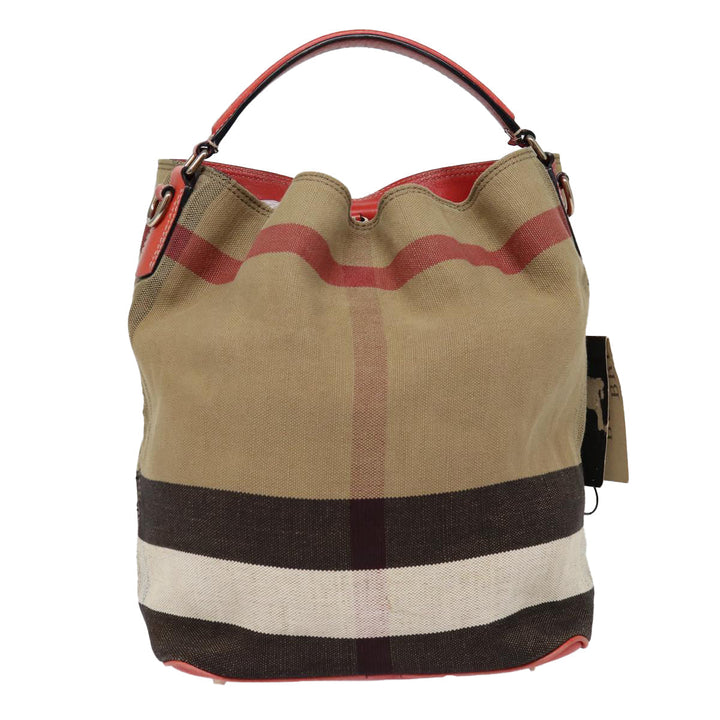Burberry Nova Check Shoulder Bag Canvas Beige Red Silver Auth 87631