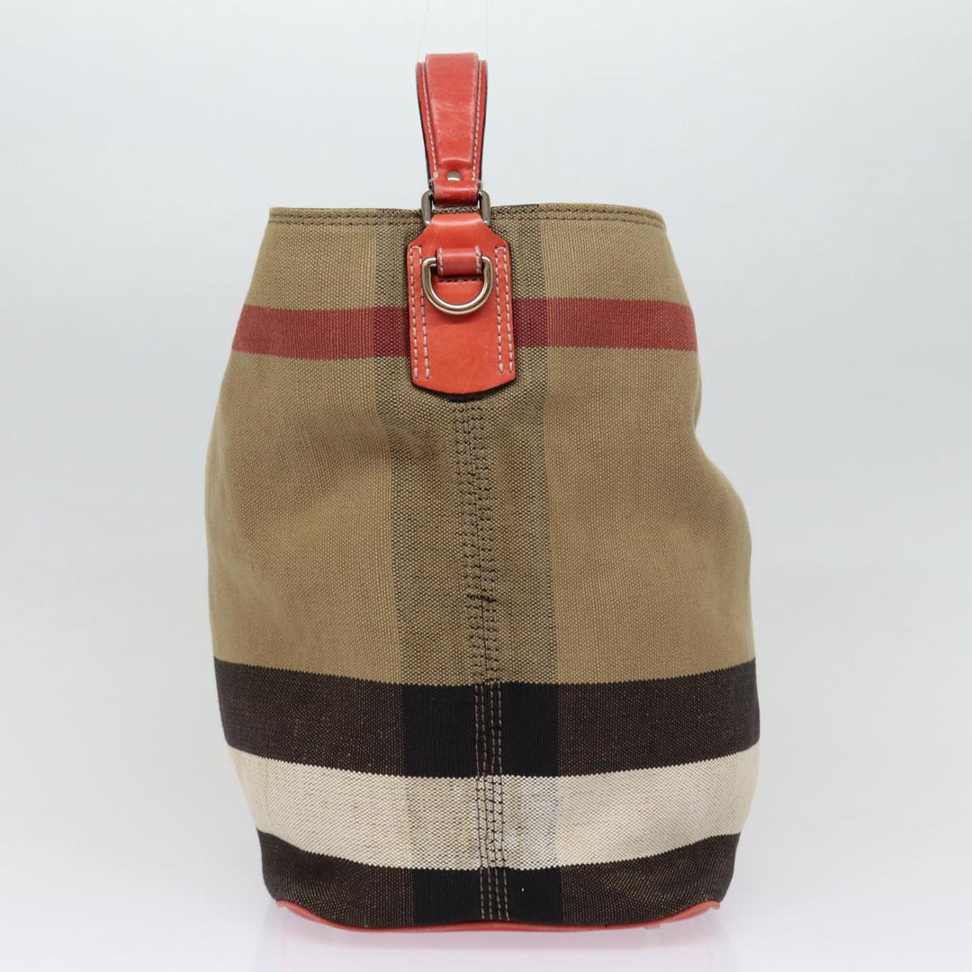 Burberry Nova Check Shoulder Bag Canvas Beige Red Silver Auth 87631