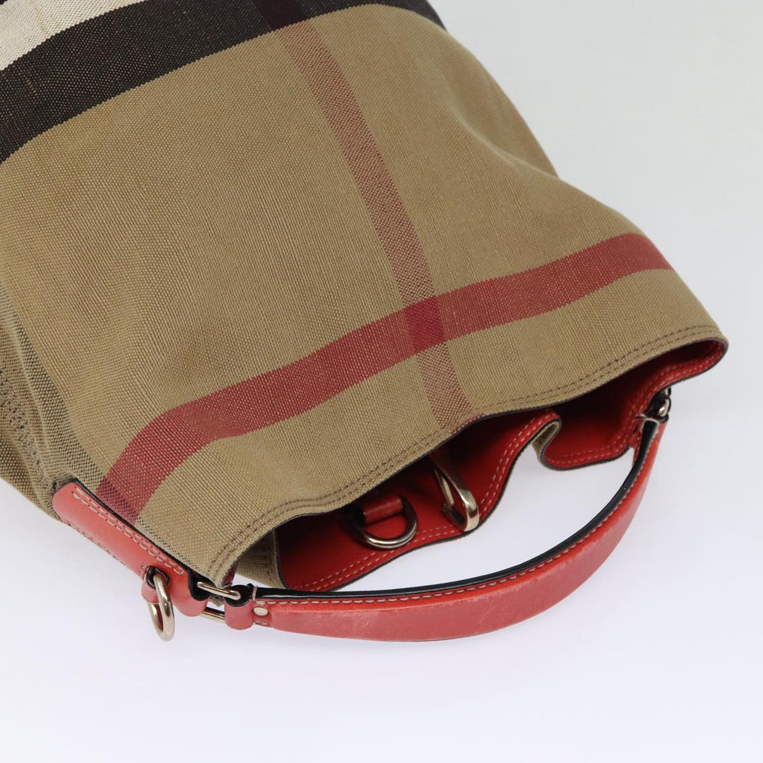 Burberry Nova Check Shoulder Bag Canvas Beige Red Silver Auth 87631