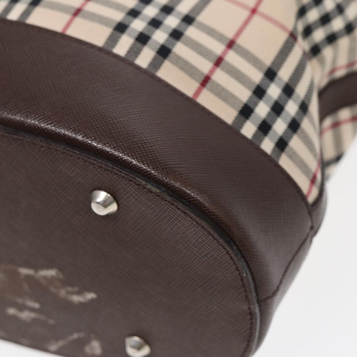 Burberry Nova Check Tote Bag Canvas Beige Brown Silver Auth 87632