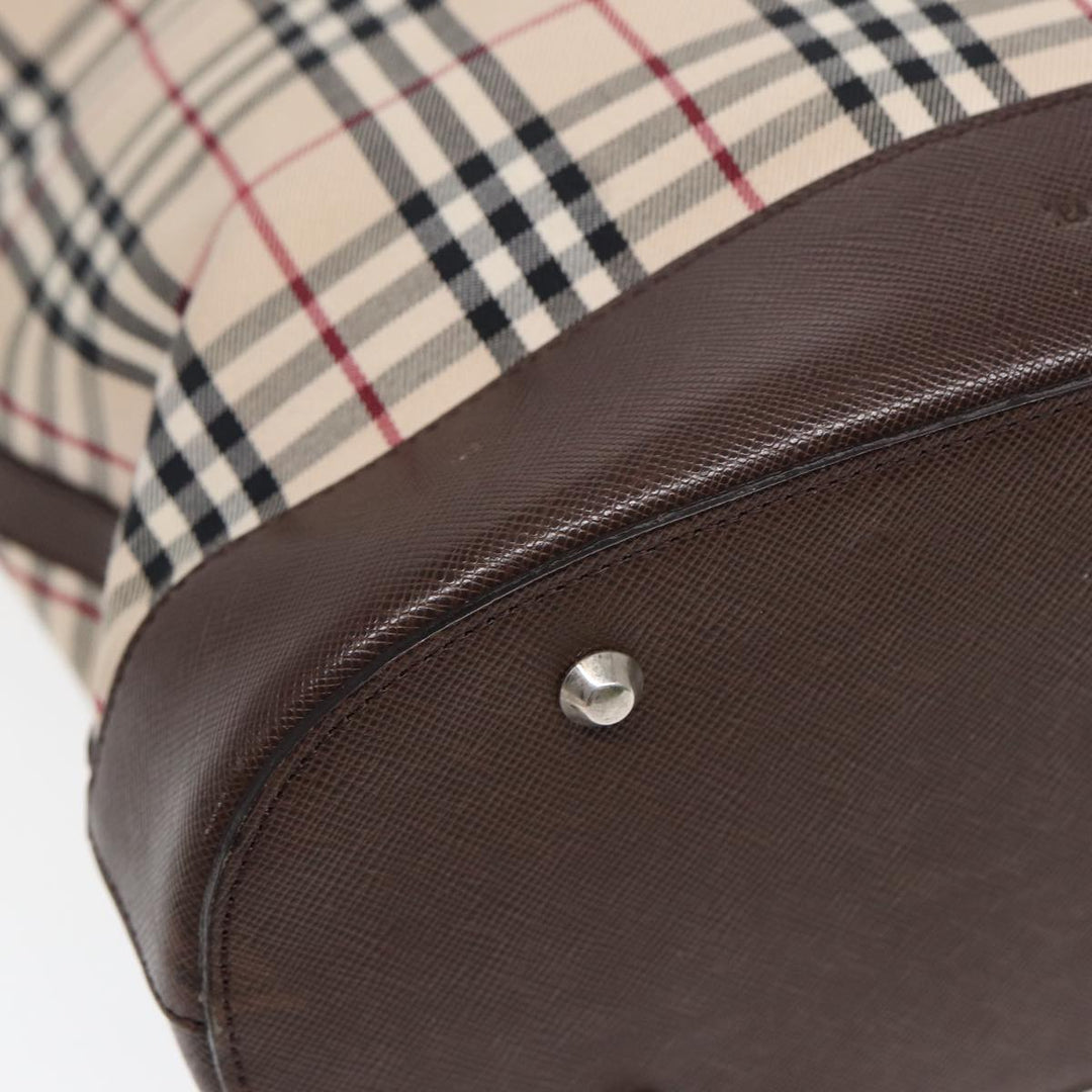 Burberry Nova Check Tote Bag Canvas Beige Brown Silver Auth 87632