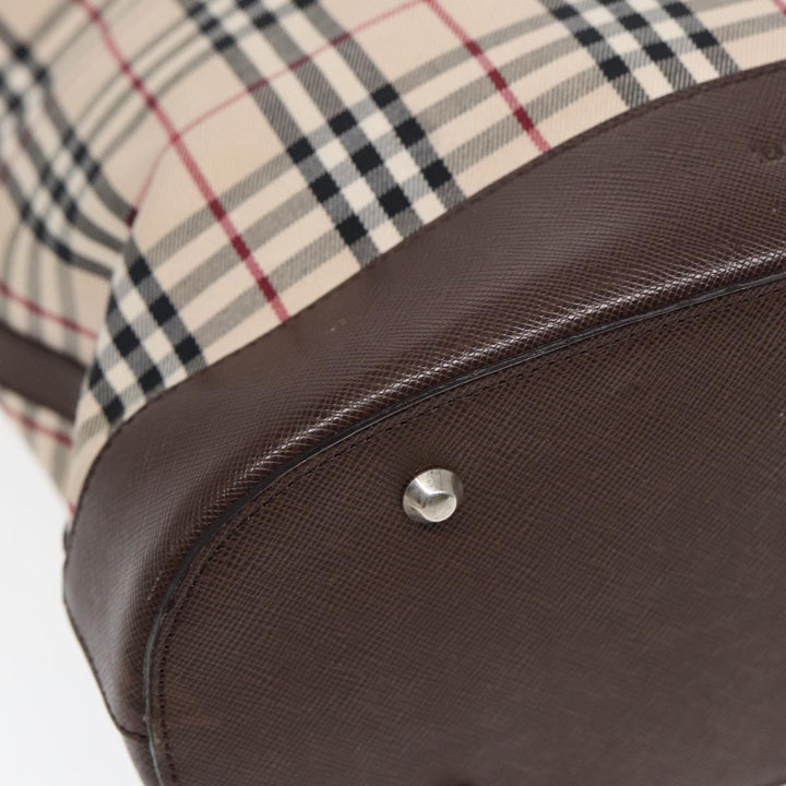Burberry Nova Check Tote Bag Canvas Beige Brown Silver Auth 87632