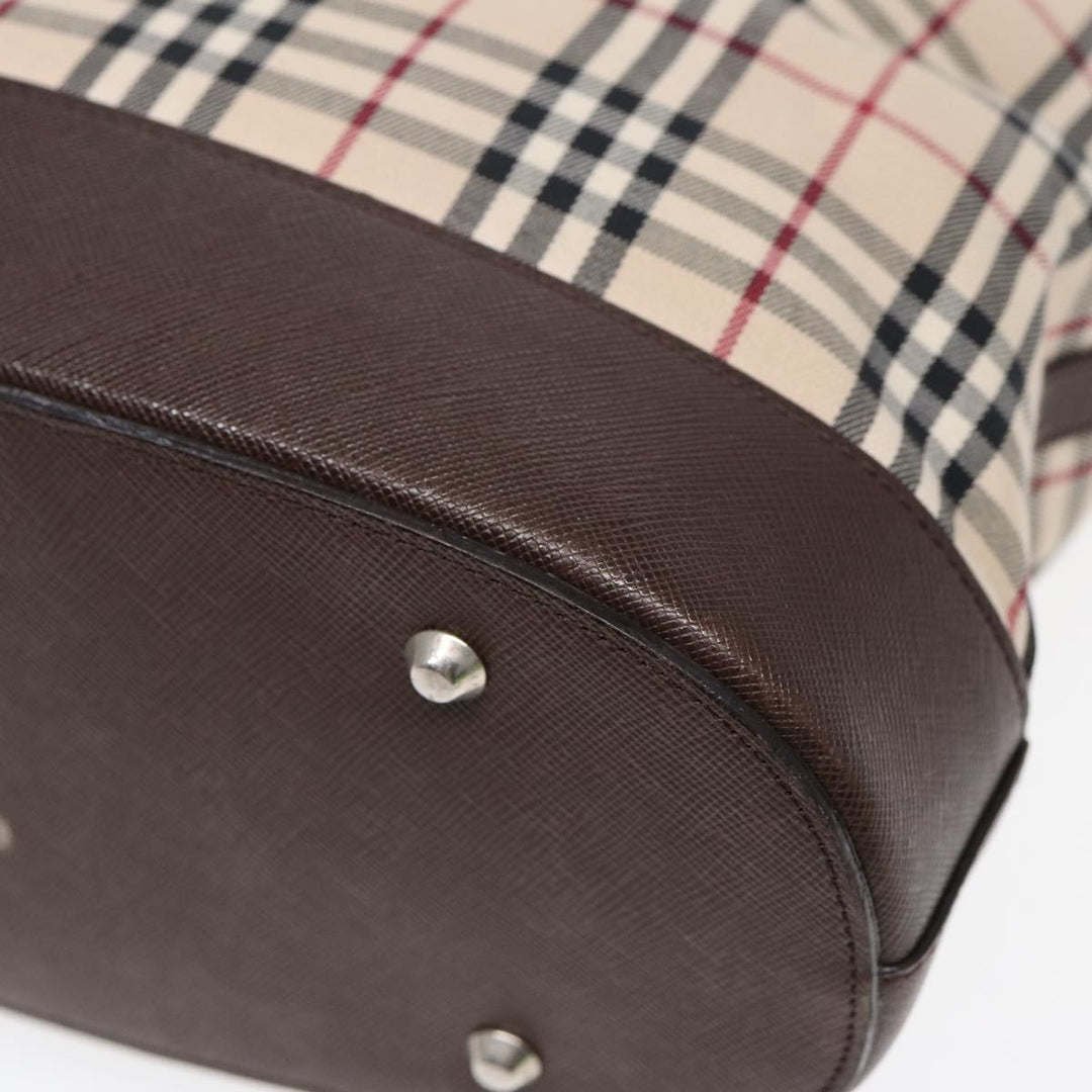 Burberry Nova Check Tote Bag Canvas Beige Brown Silver Auth 87632