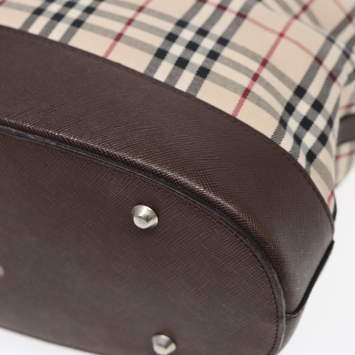 Burberry Nova Check Tote Bag Canvas Beige Brown Silver Auth 87632