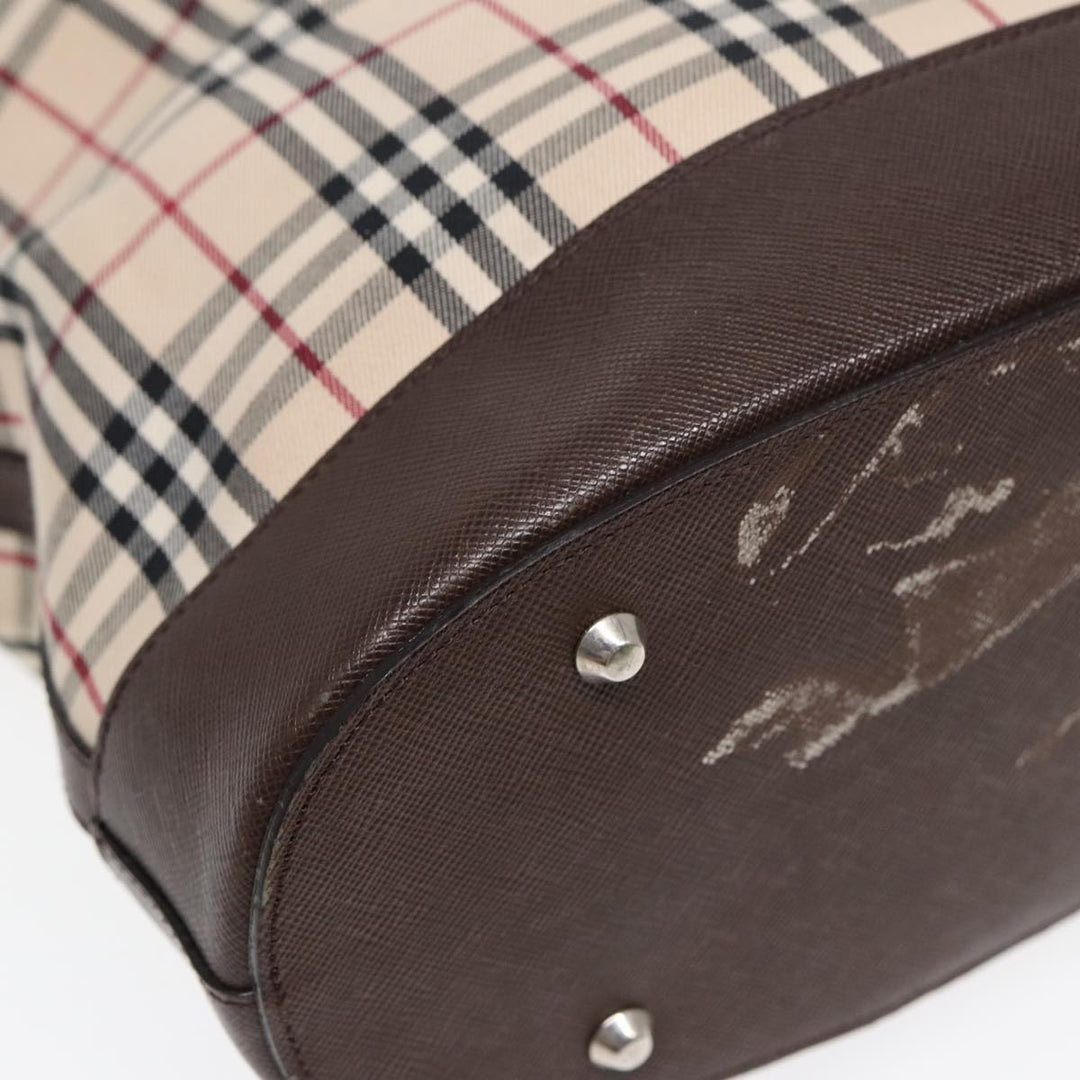 Top Quality Burberry Nova Check Tote Bag Canvas Beige Brown Silver Auth 87632