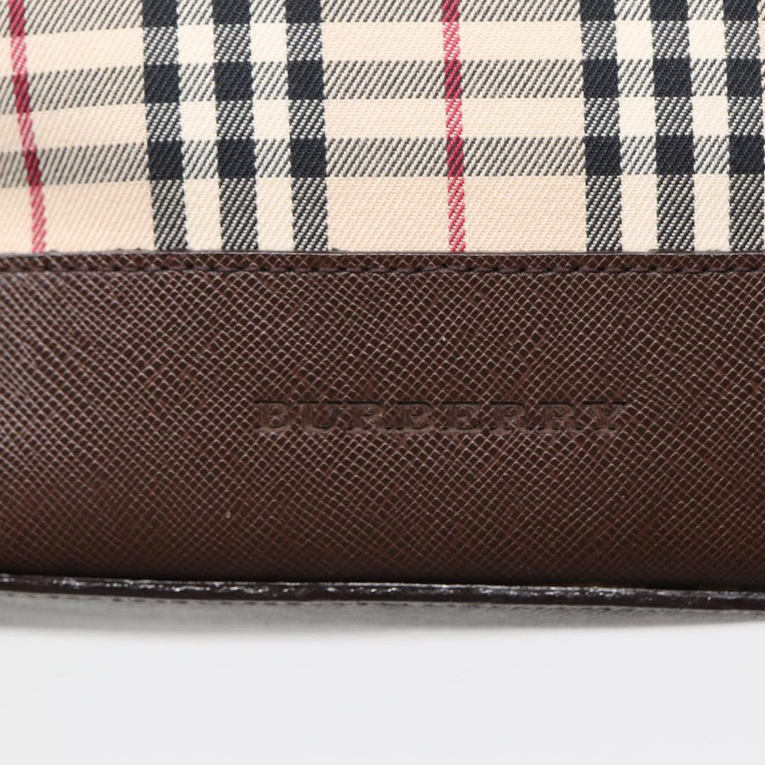 Burberry Nova Check Tote Bag Canvas Beige Brown Silver Auth 87632