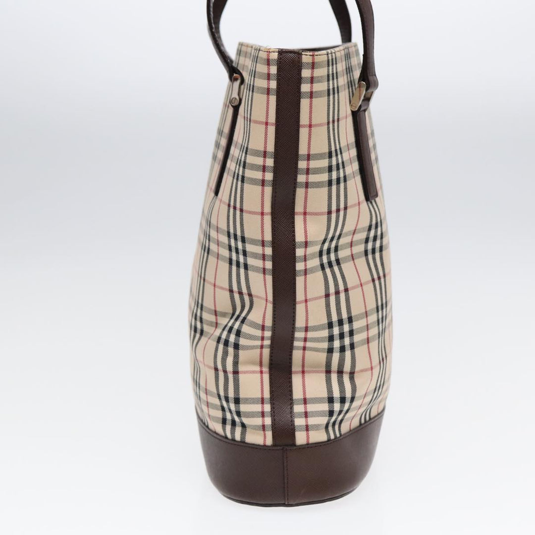 Burberry Nova Check Tote Bag Canvas Beige Brown Silver Auth 87632